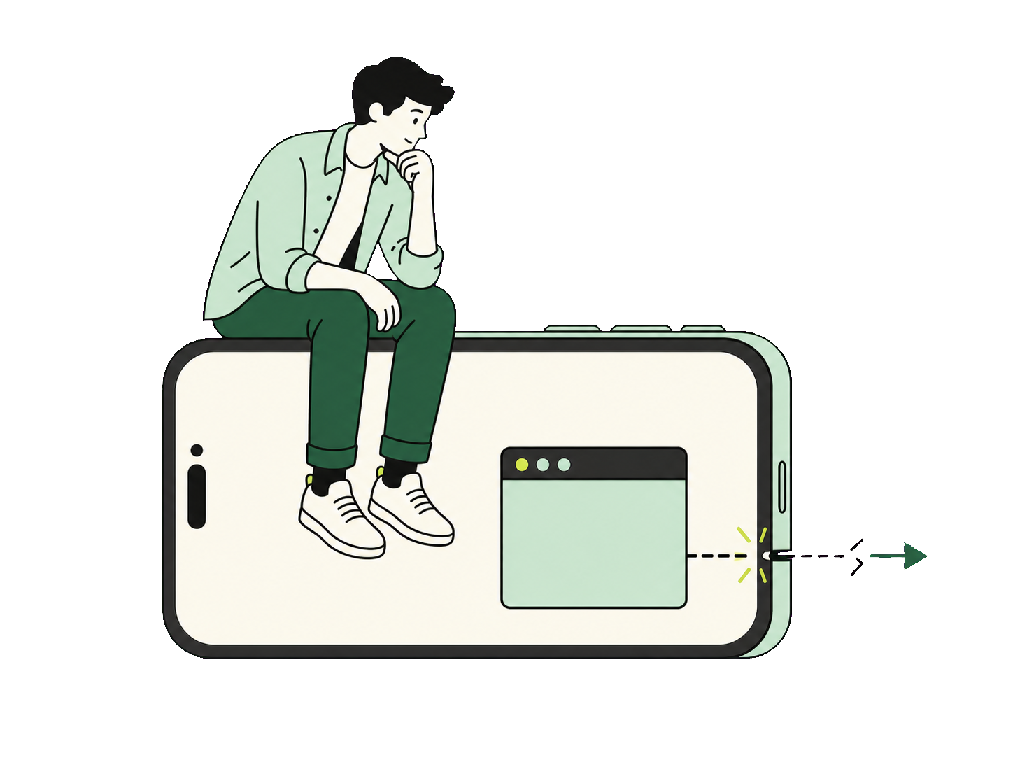 Creator seduto su uno smartphone con il percorso bloccato nella webview